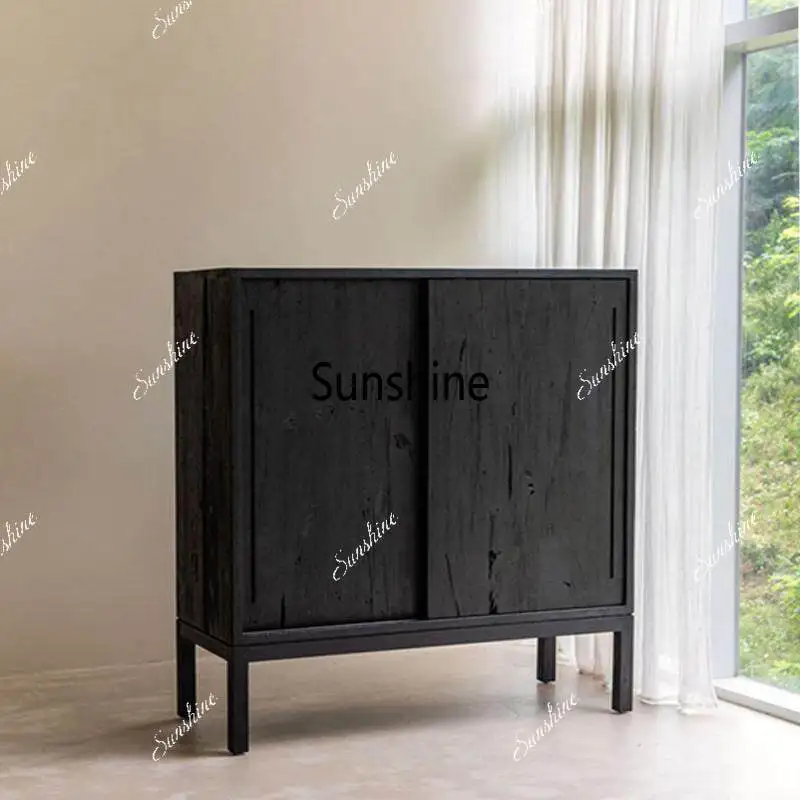 

Wabi-sabi style solid wood sideboard modern homestay entrance black storage