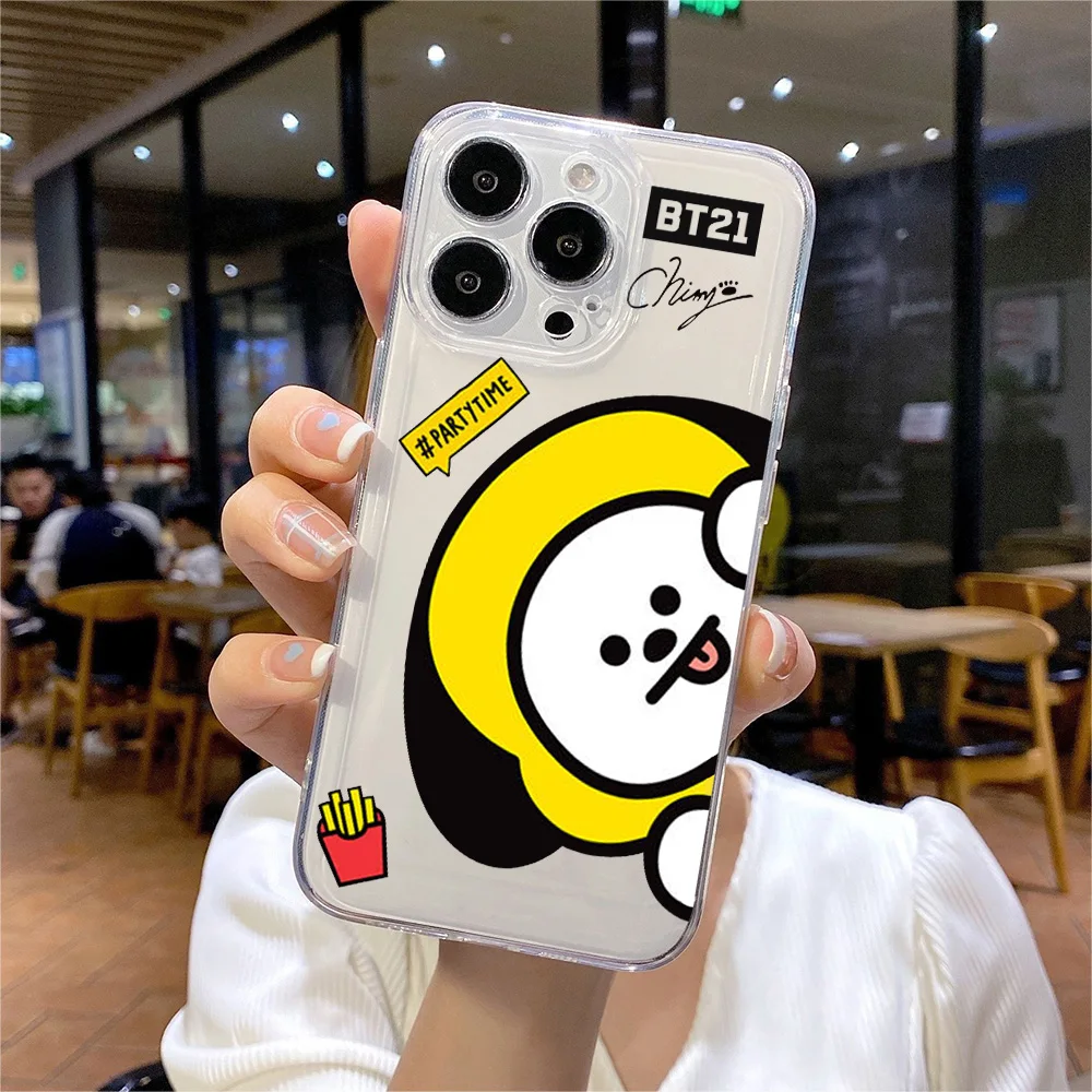 Cartoon Phone Case For -B-BT21s iPhone 16e 16 15 14 13 12 11 Mini Pro Max X XR XSMax 7 8 Plus Transparent Soft TPU Back Cover - náhled 3