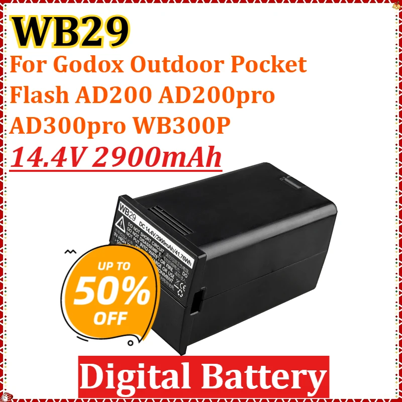 

14.4V 2900mAh WB29 Battery for Godox Outdoor Pocket Flash AD200 AD200pro AD300pro WB300P Speedlite Flashgun New High Quality