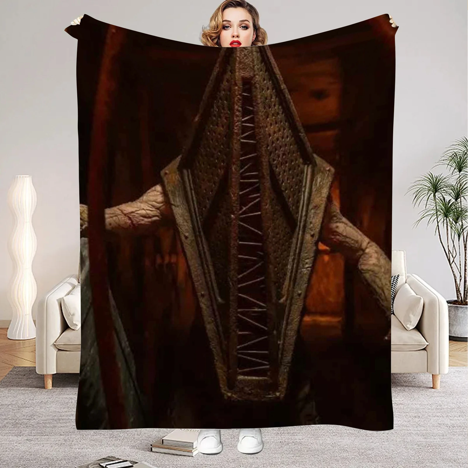 Horror Flannel Blanket, Silent Halloween Hill Printed Quality Soft Warm Throw Blanket Winter Kid Couch Bed Fluffy Bedspread