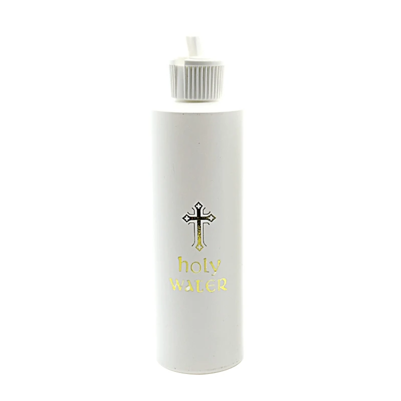 White Catholic Christian Holy Water Bottle 250ml with Spout Lid Gold for Cr Dropship