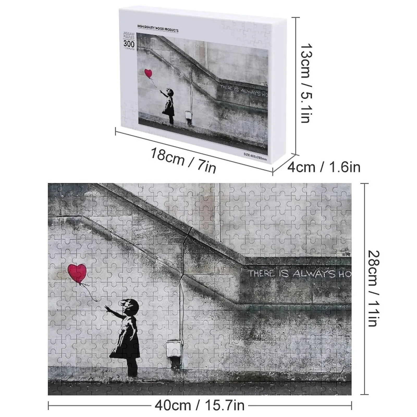 فتاة البالون - هناك أمل دائمًا |   لغز الصور المقطوعة الجداري الأصلي لعبة أطفال مخصصة خشبية للبالغين