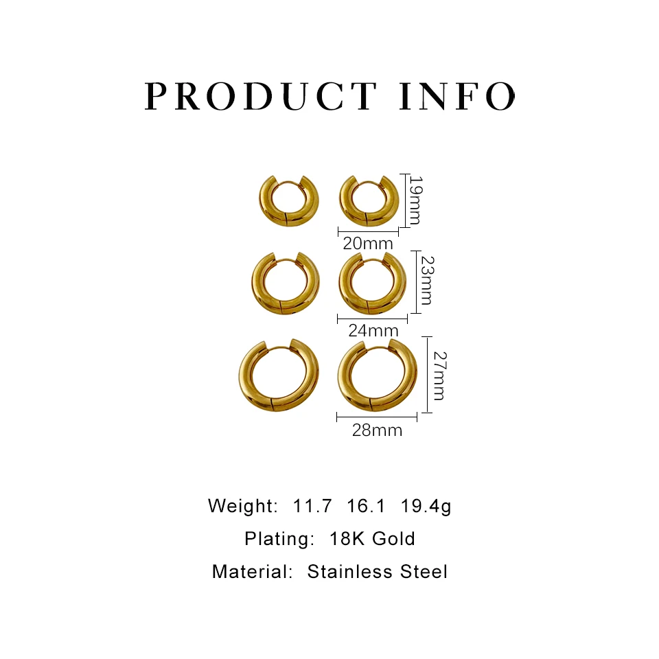 Peri\'sBox 3 Sizes Minimalist Classic Round Hoop Earrings for Women Stainless Steel Geometric Earring Jewelry Accessories