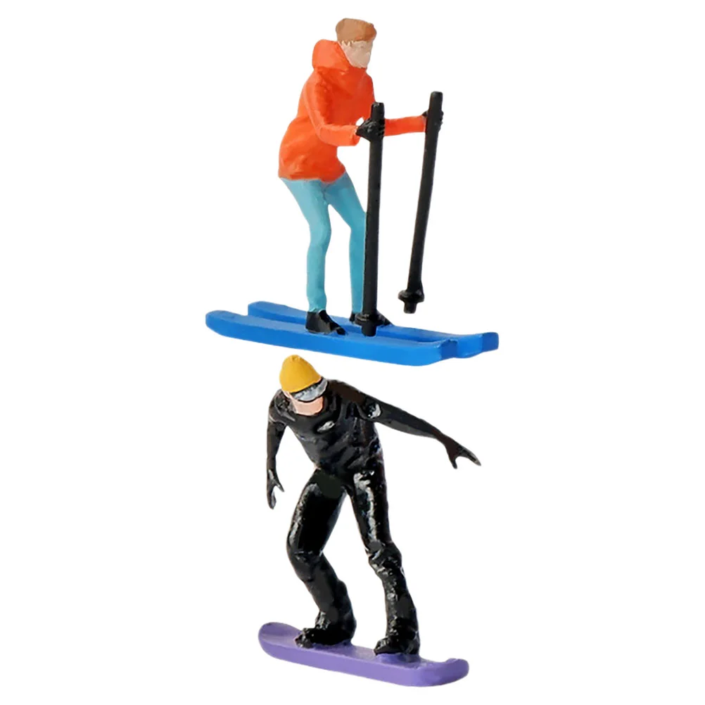 

2 Pcs Ski 1:64 Scale Skiing Figures Ornaments Miniature People for Diorama Resin