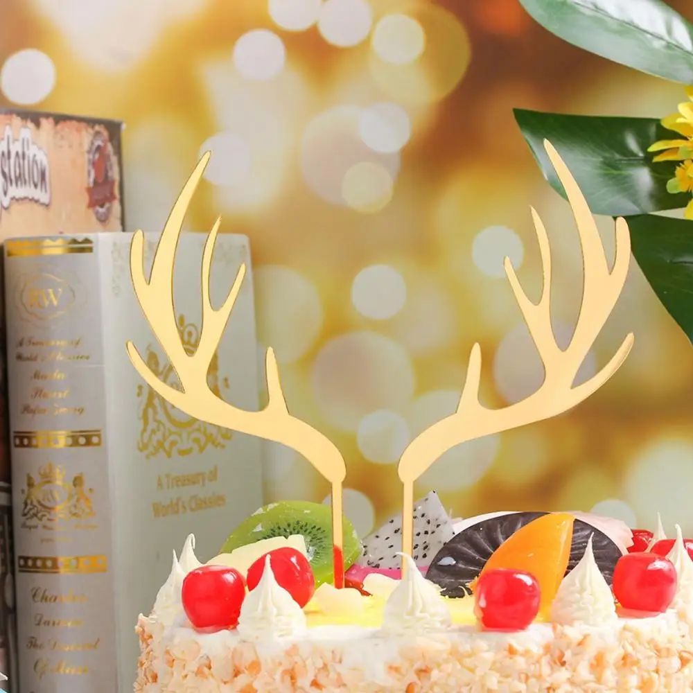 

Birthday New Year Xmas Elk Reindeer Gold Silver Deer Antler Christmas Decoration Party Supplies Cake Topper
