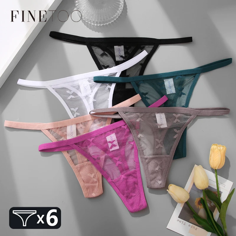 6Pcs Spitze Thongs Frauen Transparent Niedrigen Taille Höschen Sexy Aushöhlen G-String Weibliche Atmungsaktive T-Zurück Mesh Unterwäsche dessous