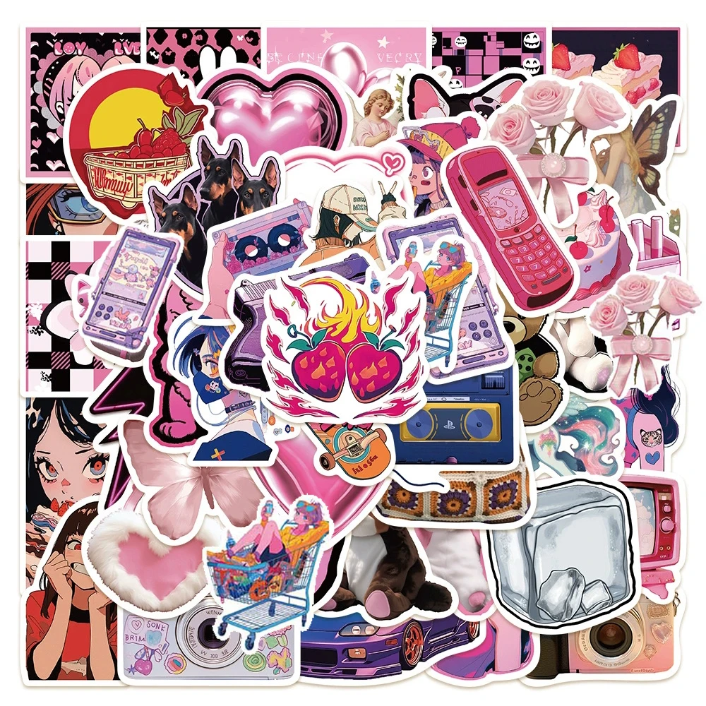

10/30/50pcs Kawaii Pink Pop Y2K Anime Girl Cartoon Stickers Aesthetic Graffiti Decals DIY Notebook Phone Laptop Cute Sticker Toy