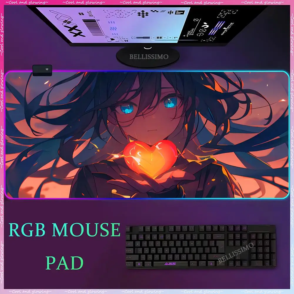 LED Light Mouse Pad RGB Keyboard Cover Desk Mat Color Surface Mouse Pads Multi-Size Anime Girl Heart Gamer Computer Keyboard Pad