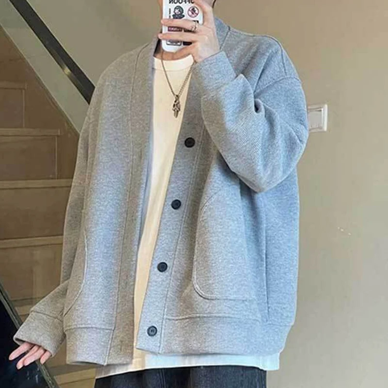 

Spring Autumn Men Women Waffle Loose Long Sleeve Cardigan Jacket American Style Couples Comfortable Lazy Hoodie