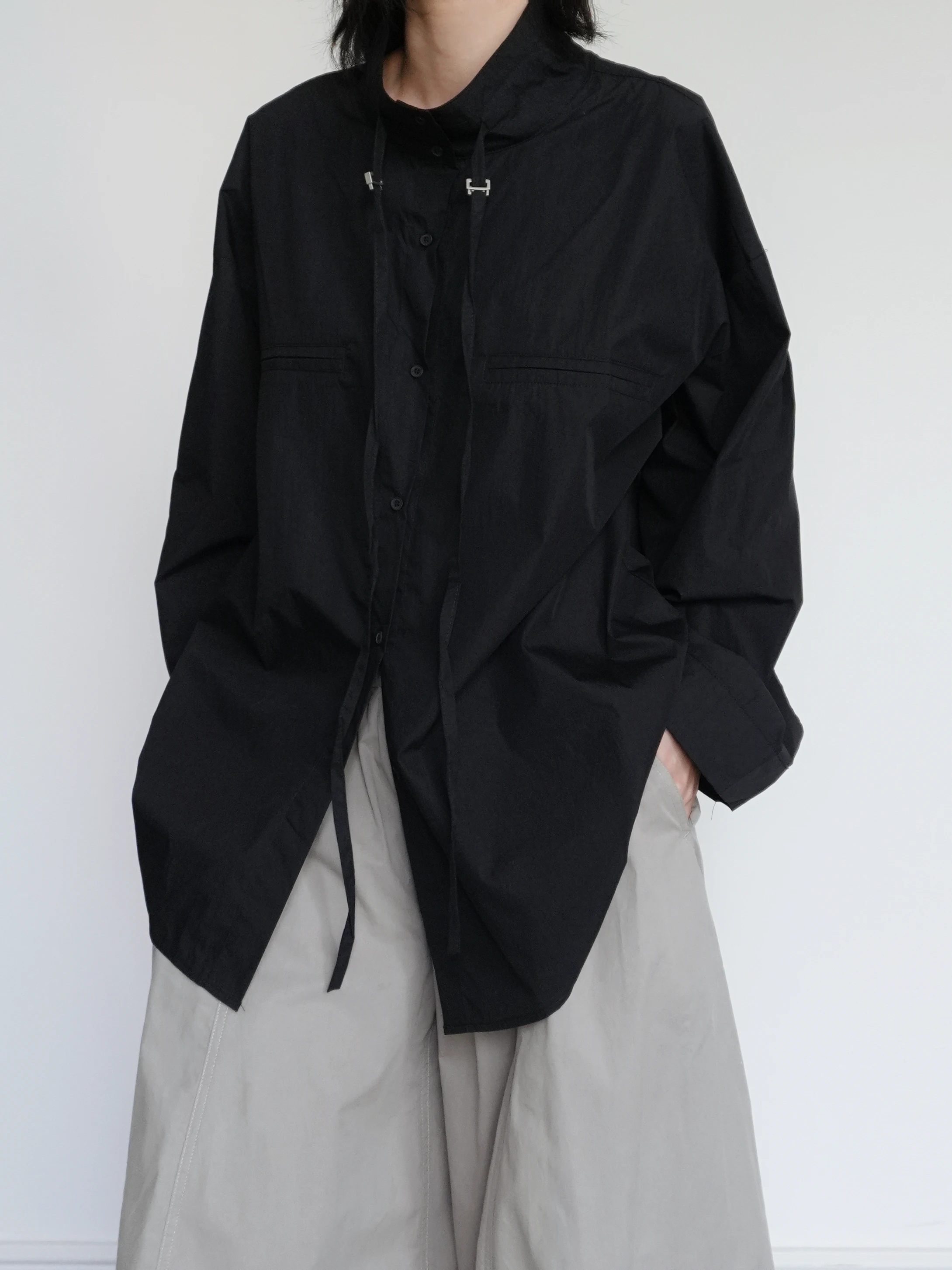 

Женская свободная повседневная рубашка Uxi Pure Color Long Sleeve с завязками, дышащая, удобная, в корейском стиле, из смесового хлопка