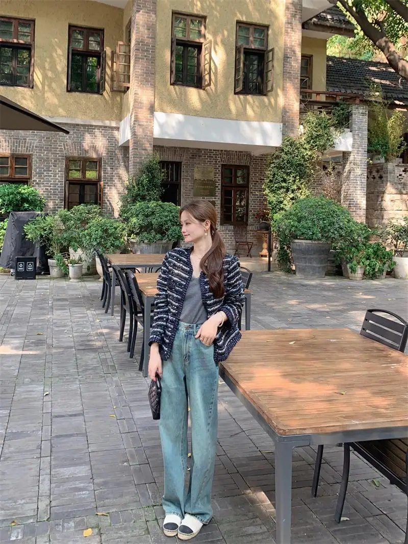 جينز نسائي فضفاض بتصميم عتيق باللون الأزرق الباهت لخريف 2024، بنطلون جينز كاجوال فضفاض بتصميم قديم الطراز