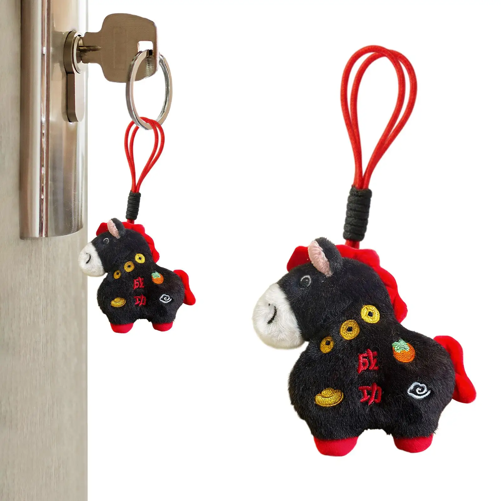 Knuffeldier Paard Zegen Souvenirpop Chinees thema Knuffeldier sleutelhanger met sleutelkoord voor Kerstmis Nieuwjaar Lente