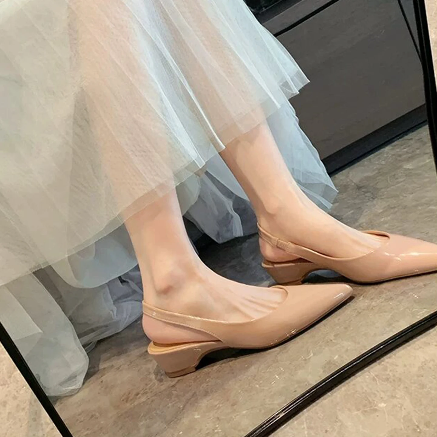 leather-pointed-toe-slip-on-shoes-women's-summer-fashion-outerwear-with-skirt-light-mouth-thick-heel-cap-toe-sandals-increase