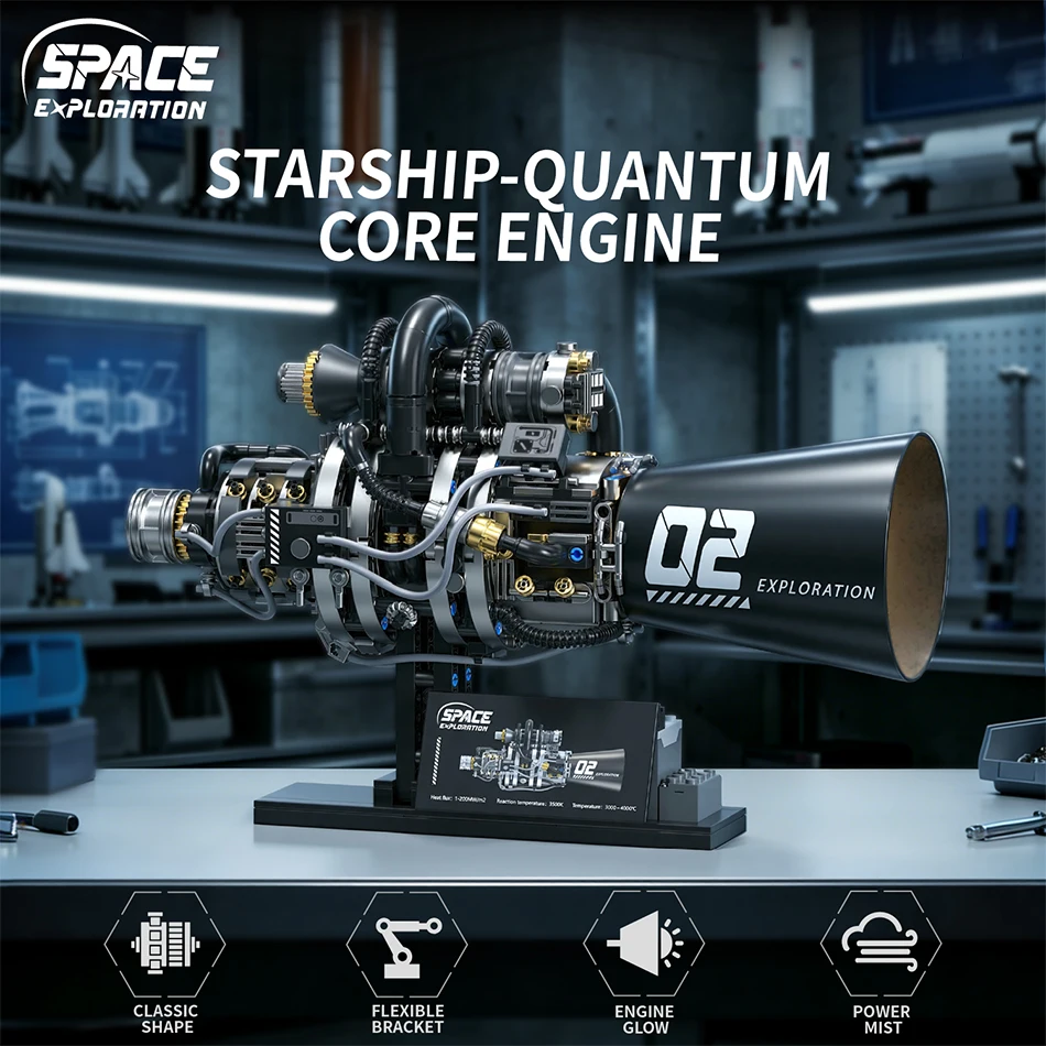 753 Piezas STEM Starship Quantum Core Engine, Bloques de Construcción con Pulverizador, Modelo de Motor de Nave Espacial Mecánica, Ladrillos de Juguete, Regalo para Adultos
