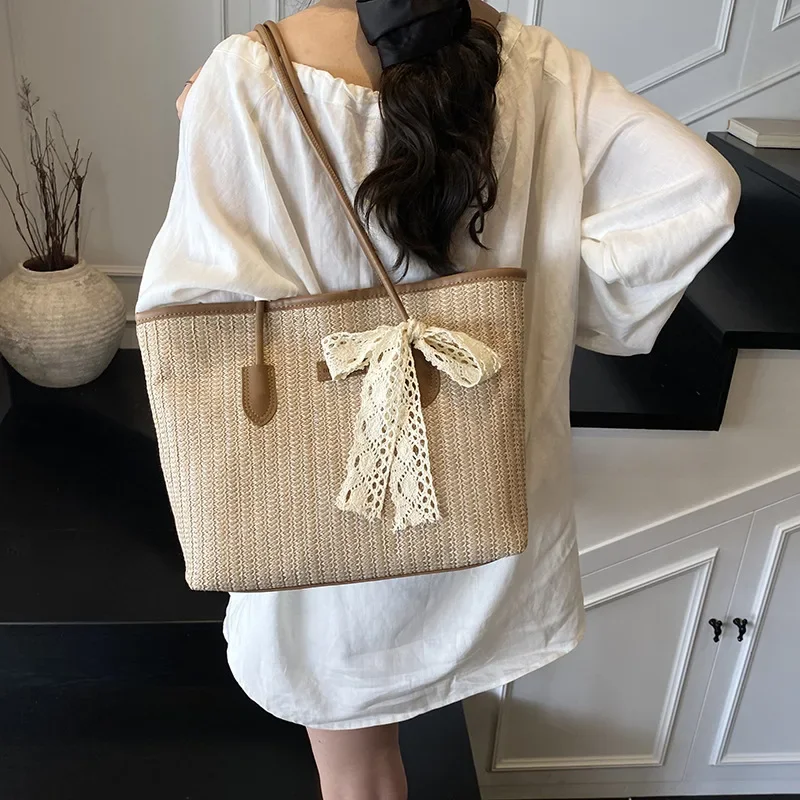 

Trendy and Fashionable Large Capacity Woven Tote Bag for Women 2025 New Leisure Beach Vacation Single Shoulder Armpit Bag