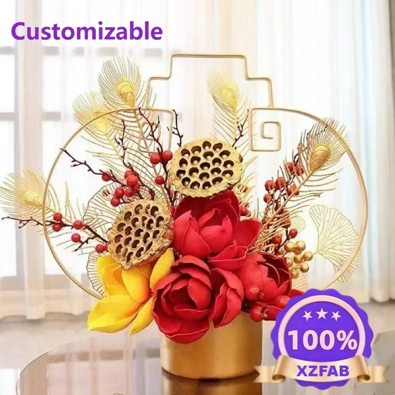 Metal New Year's Eve Bucket Dried Flower Decoration National Style Flower Pot Ornament Flower Packaging Gift Basket