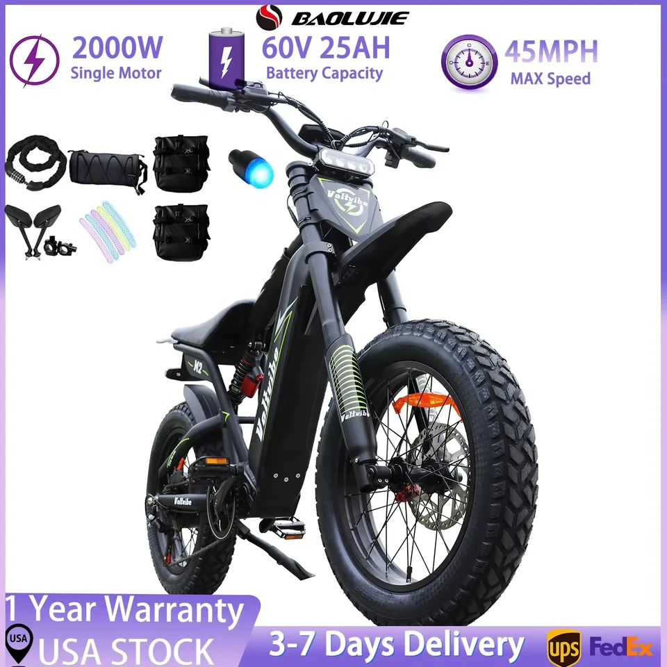 BAOLUJIE M2 2000W Moto E-Bike,Adult Electric Bike，60V25AH Battery，Electric Motorbicycle,Max Speed 45 MPH,UL2849【1 Year Warranty】 image 2
