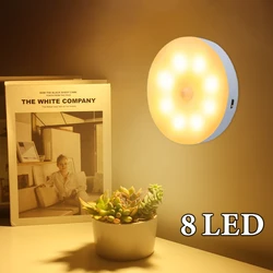 Round Motion Sensor Light USB Chargeable Lamp for Kitchen Bedroom LED Night Light Cabinet Closet Wardrobe Nightlights