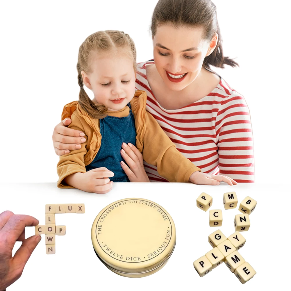 The Crossword Solitaire Game Multi Functional Dice Wooden Letter Collage Spelling Game for Kids Birthday Party Decoration Gifts