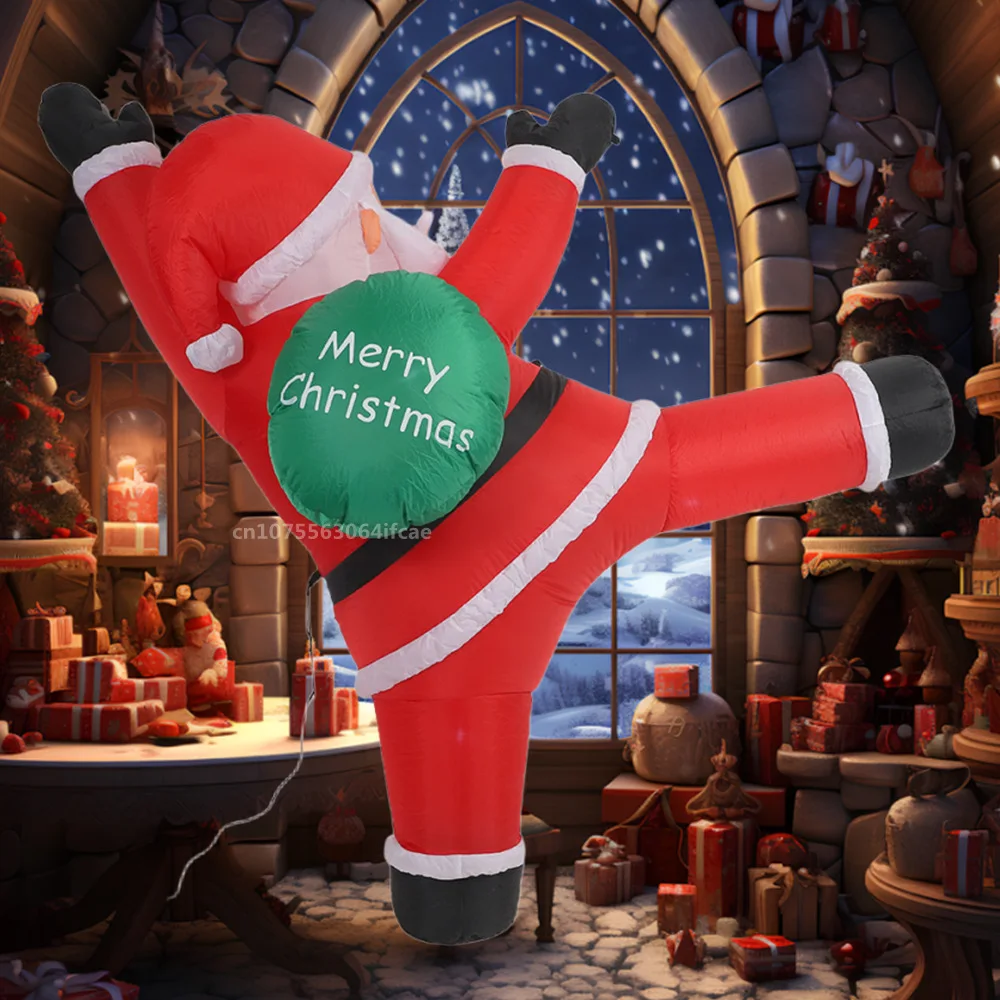 2M/3M Inflatable Climb The Wall Santa Claus Carrying Gift Pack Model Built-in LED Lights Christmas Party Window Decoration Props