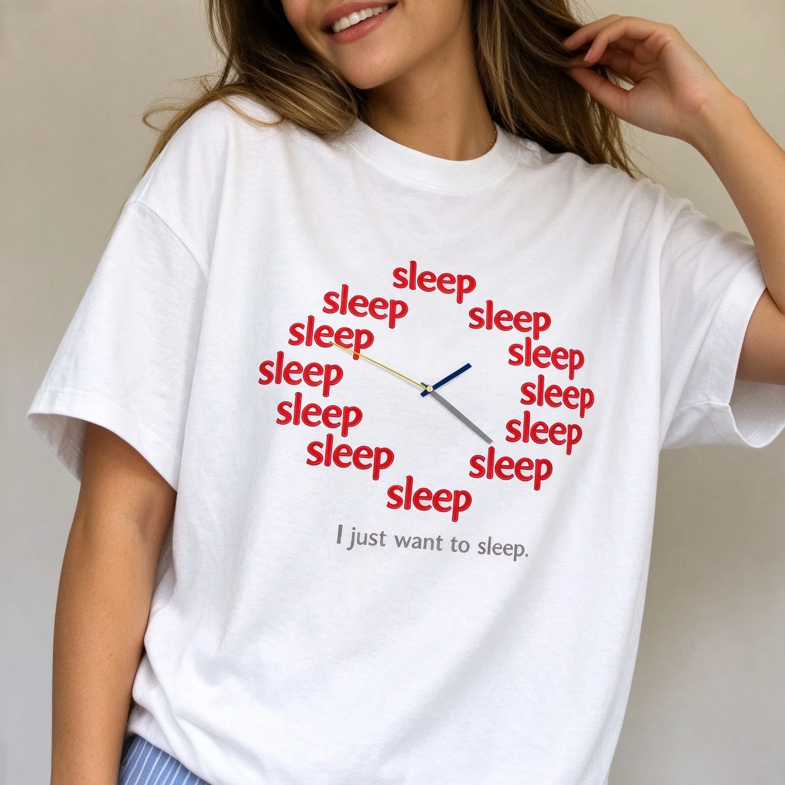 Unisex T-Shirt I Just Want To Sleep Clock Slogan Print Tee Casual Summer Loose Short Sleeve Top Funny Street Daily Wear Gift