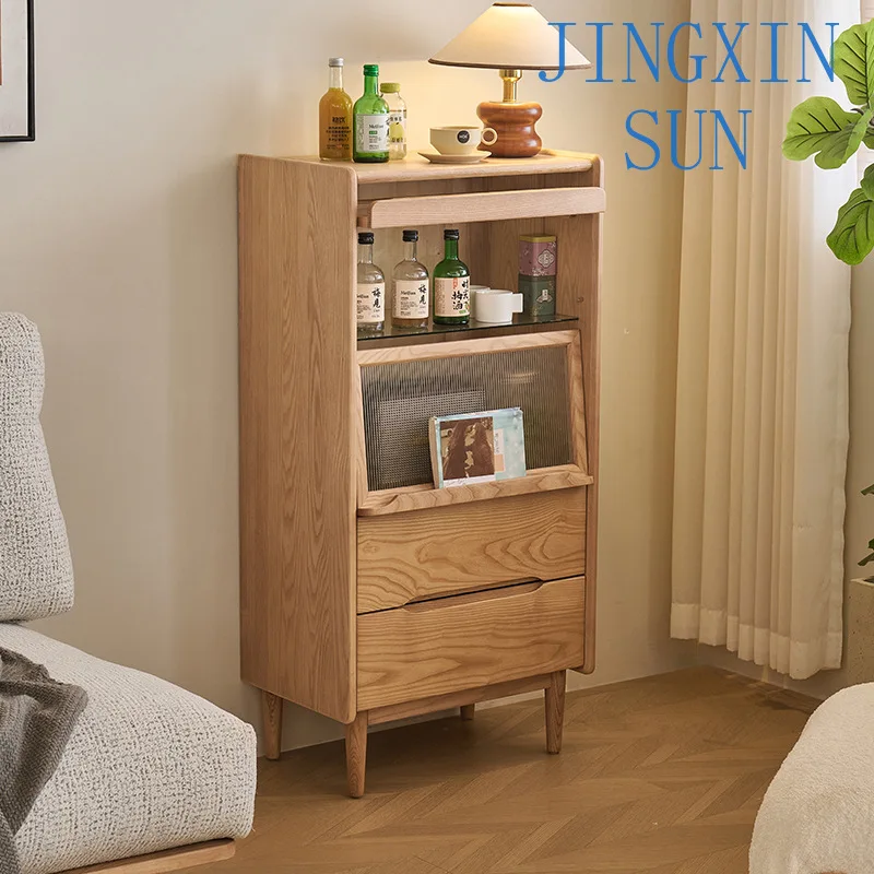 Ash wood dining side cabinet, retro solid wood living room storage, entrance cabinet