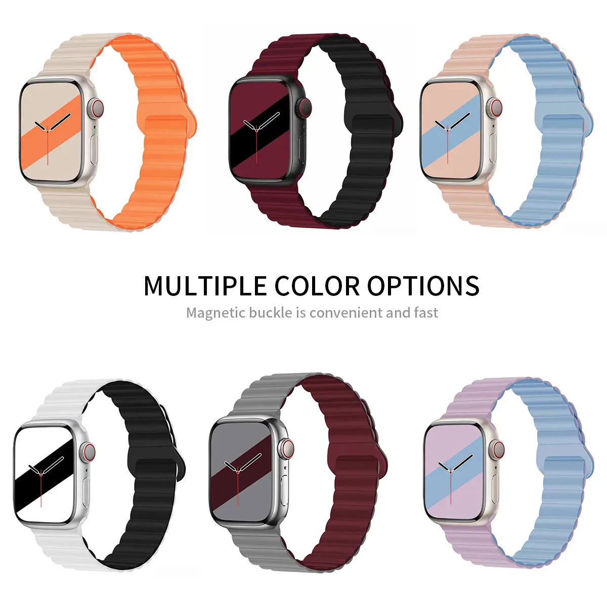 Two-color magnetic silicone strap for Apple watch38mm 40mm 41mm 42mm 44mm45mm49mm models, iWatch series 98SE762-2