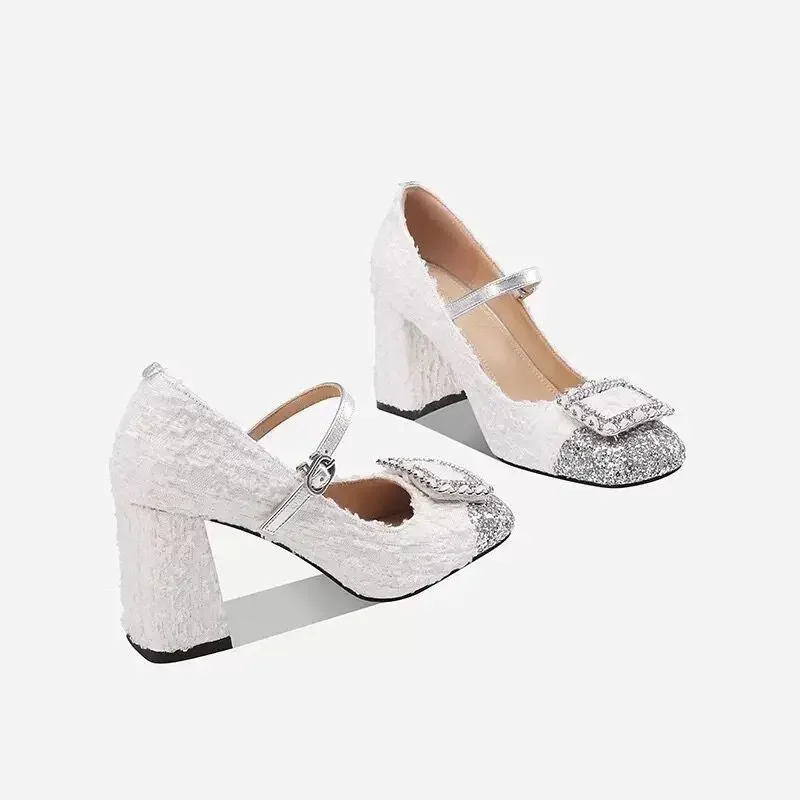 Little Fragrant Wind For Women\'s 2025 Spring/Summer New Thick Heels With High Heels, Straight Line, Wrapped Sandals