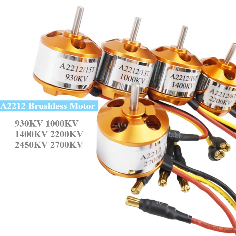 มอเตอร์ไร้แปรงถ่านรุ่นใหม่ A2212 930KV 1000KV 1400KV 2200KV 2450KV 2700KV สำหรับเครื่องบินบังคับวิทยุ โดรน  แบบหลายใบพัด และแบบปีกตรึง