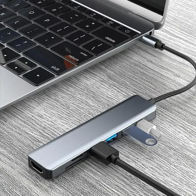8in1 USB C Hub الألومنيوم 3.0 2.0 منافذ SD TF قارئ بطاقات 35 مللي متر Aux لماك بوك برو الهواء الكمبيوتر المحمول اللوحي الفاصل محول ملحق #4
