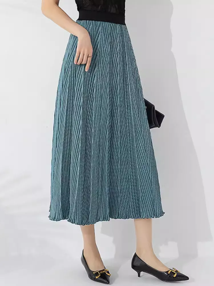 WHTREND nouvelles jupes plissées femmes mode Design élégant élastique taille haute vague bord jupes évasées WH1972