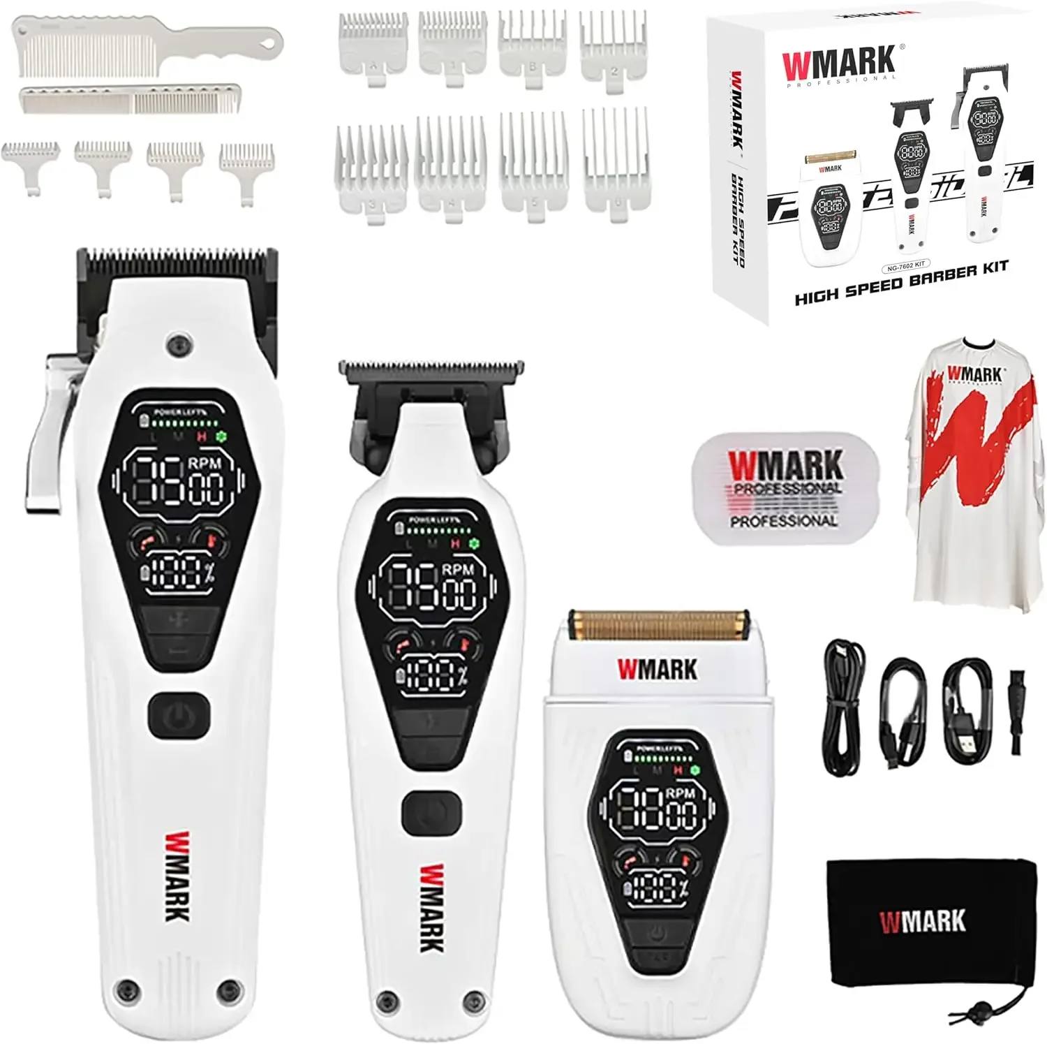 

WMARK Professional 3-in-1 Zinc Alloy Barber Kit - 3 Speed Setting with Digital Display (Speed/RPM/Power) & Smart Reminders (Oili