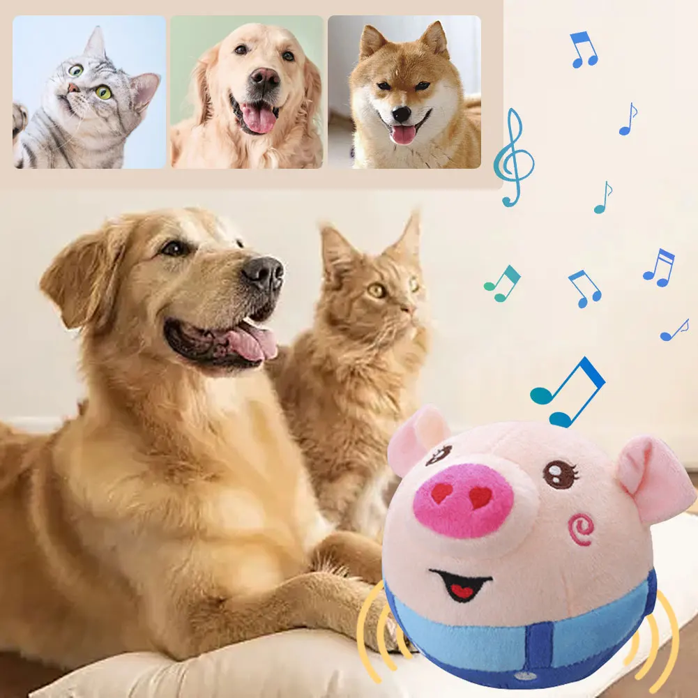 USB Electronic Pet Dog Toy Music Vibration Bouncing Jump Ball Toys Singing Talking Interactive Plush Doll Gift for Dogs and Cats