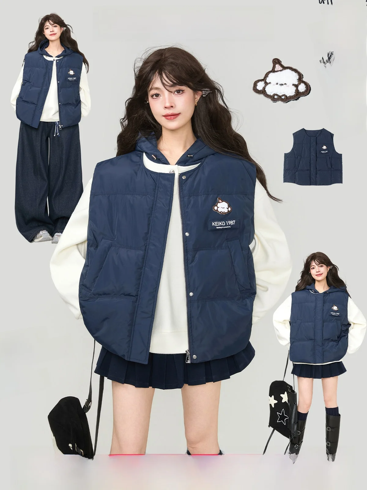 

KEIKO Lightweight Warm Cotton Vest Women Early Spring Korean Anti-Aging Outerwear round Ne Svel Jaet Vest