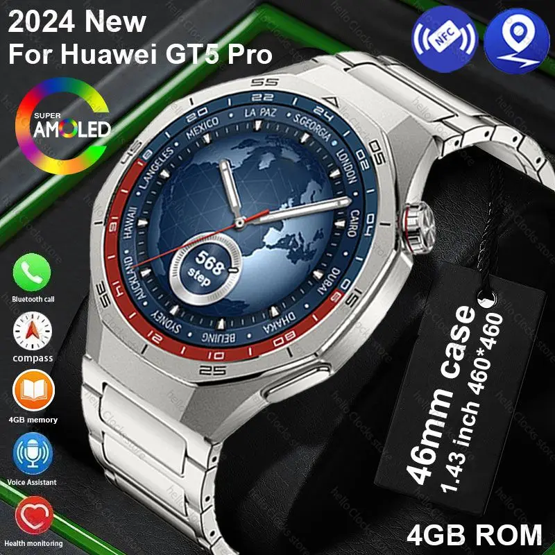 สําหรับHuawei GT 5 Pro Smartwatch 2024 Hello HT32 46 มม.HD AMOLED 4GB ROMเข็มทิศNFC Bluetooth Callนาฬิกาสมาร์ทนาฬิกาผู้ชายPK 3 Plus