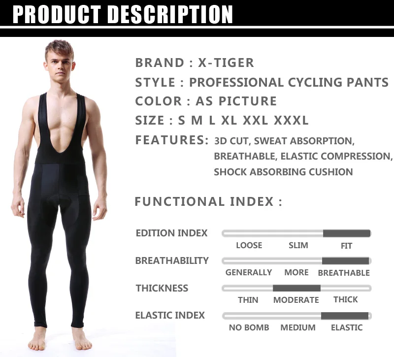 X‑TIGER Herren Radsport-Trägerhose 5D Coolmax Gel-Gepolsterte Lange Trägerhose Atmungsaktive Netzgurte Anti-UV Schnelltrocknende Rennradhose – Detail 2