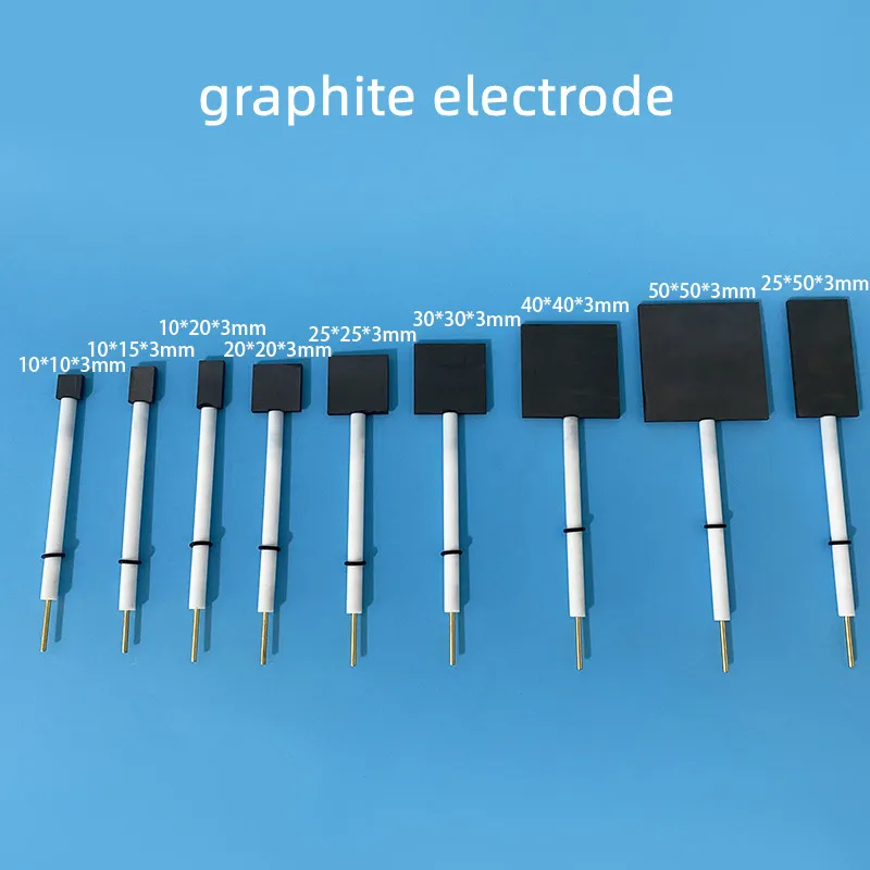 Graphite electrode, high purity graphite electrode. 10*10*3mm ,15*15*3mm ,20*20*3mm, 20*30*3mm ,30*30*3mm.