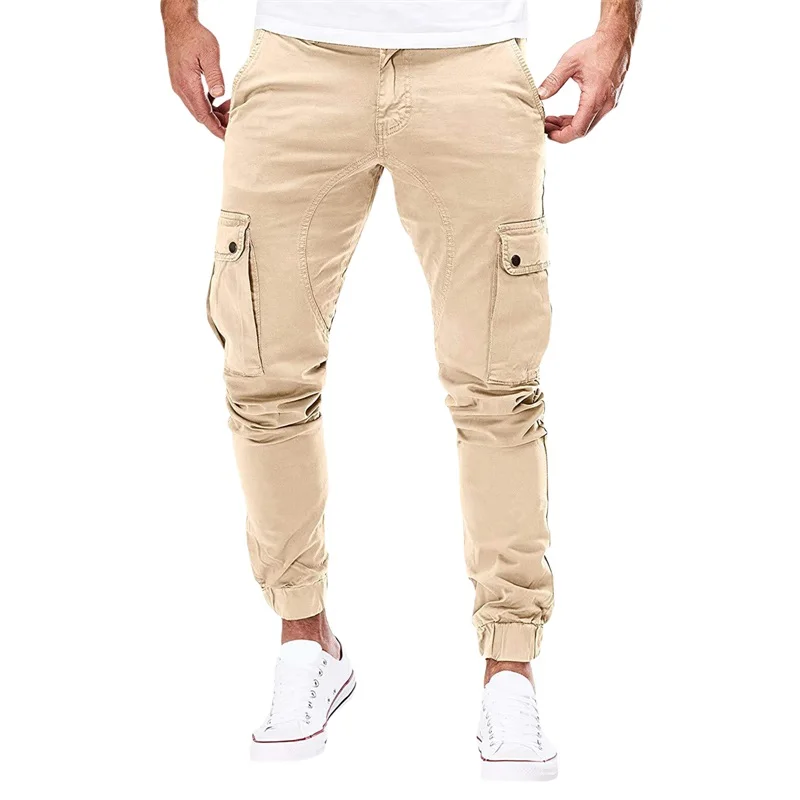 

Men s Spring Autumn Casual Work Cargo Pants Slim Fit Middle Waist Straight Leg Long Trousers with Multi Pockets