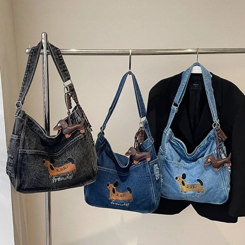 

206, новая японская повседневная джинсовая сумка-тоут, 3-цветная универсальная сумка через плечо большой вместимости для женщин, поездок на работу