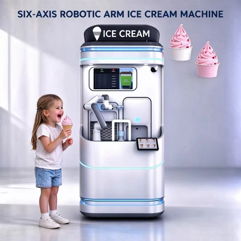 Unmanned Six Axis Robot Ice Cream Vending Machine 24H Self Service Multi Flavor Custom