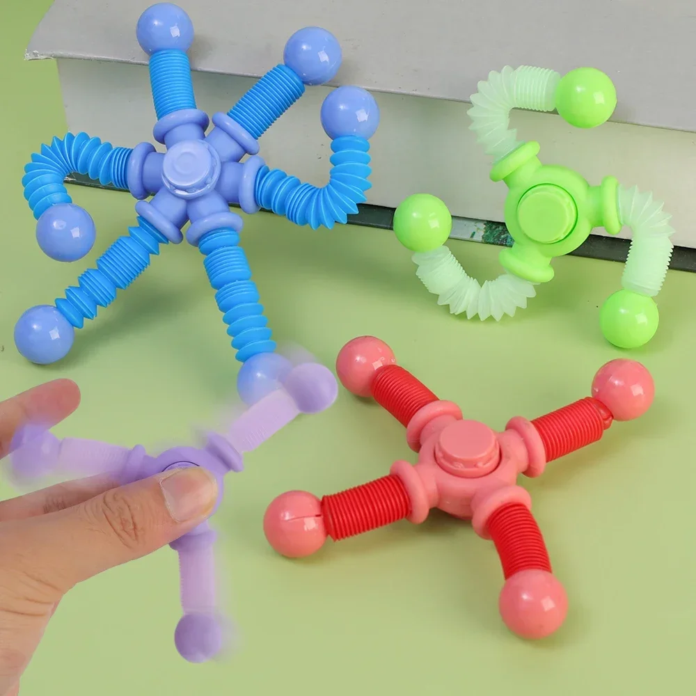 Pop Tube Brinquedos Sensoriais para Crianças, Jogos de Ventosa, Brinquedo Telescópico Plástico, Fidget Spinner, Transformável, Presente de Alívio do Estresse, 1,4 Pcs