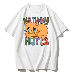 Summer Funny Cat Graphic Tee My Tummy Hurts Cat T Shirt Crying Cat Kidcore Unisex Positive Quote Cotton TShirts 90s Graphic Tee