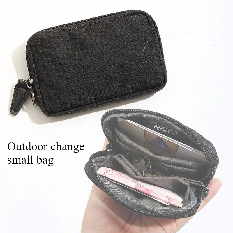 Men's Nylon Coin Pouch - Waterproof Mini Wallet with Quilted Design, Compact Handheld Bag for Outdoor & Daily Essentials
