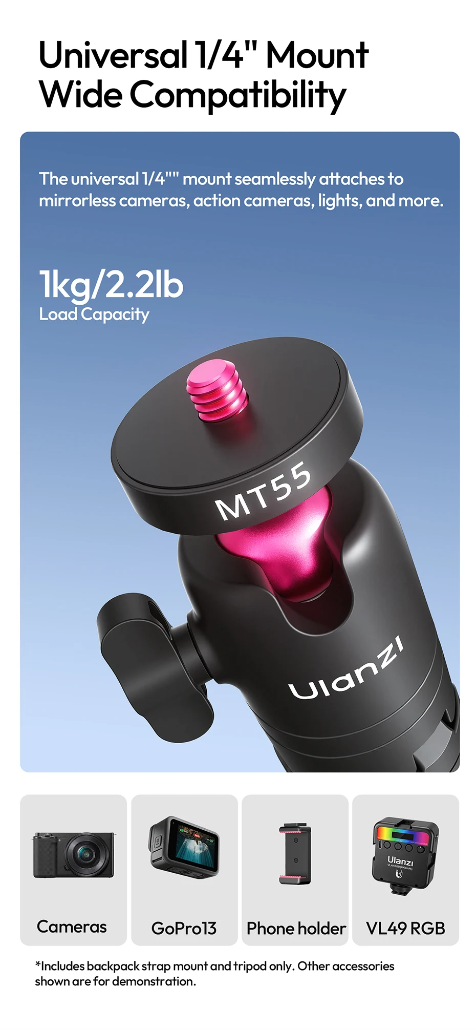 Ulanzi MT55 SnapGo Mini Selfie-Stick Stativ 360 ° Verstellbarer Winkel Immersiver POV 1/4'' Halter für Kamera, Handy, Videoleuchte – Detail 18