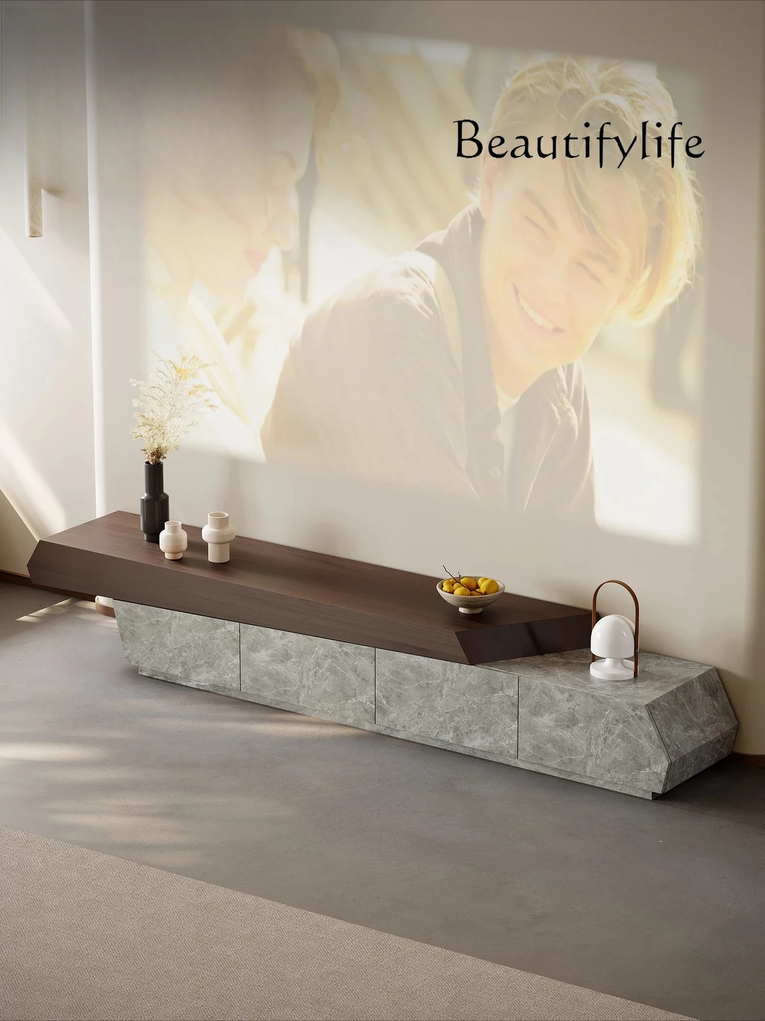 خزانة تلفزيون إيطالية جديدة لغرفة المعيشة وخزانة تلفزيون أرضية فاخرة وخفيفة الوزن