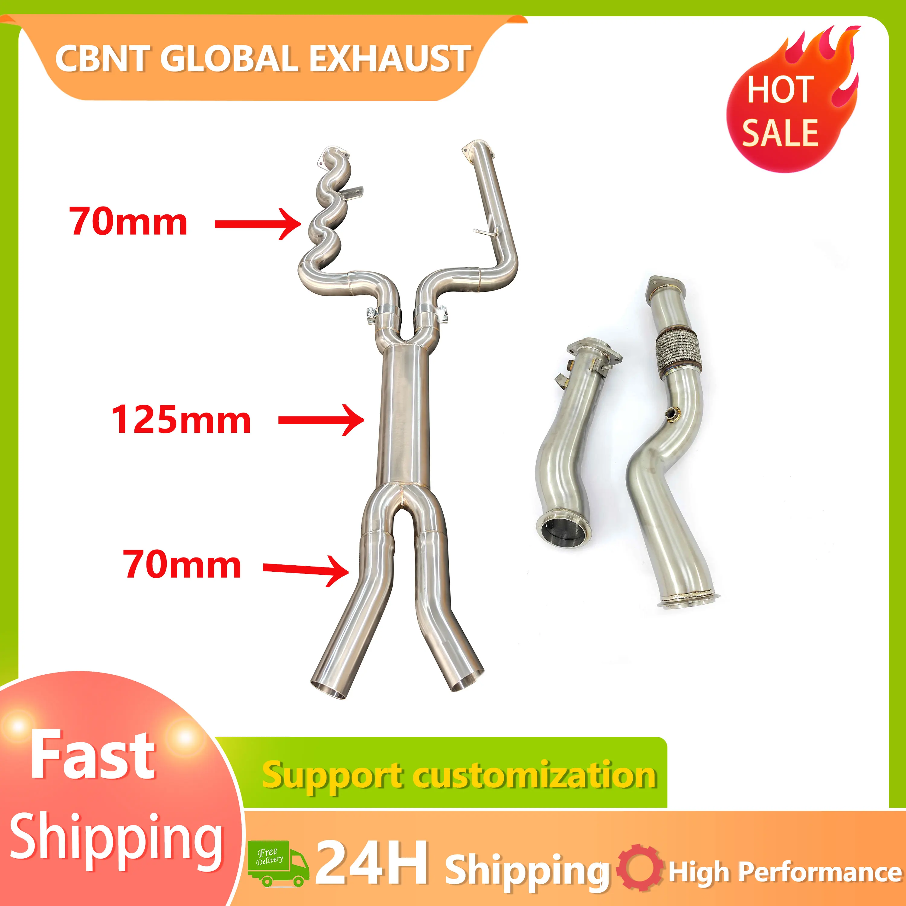 

CBNT Fast Shipping Equal Length 125MM Midpipe and Catless Downpipe for BMW G80 G82 M3 M4 S58 3.0T High Quality Exhaust Pipe