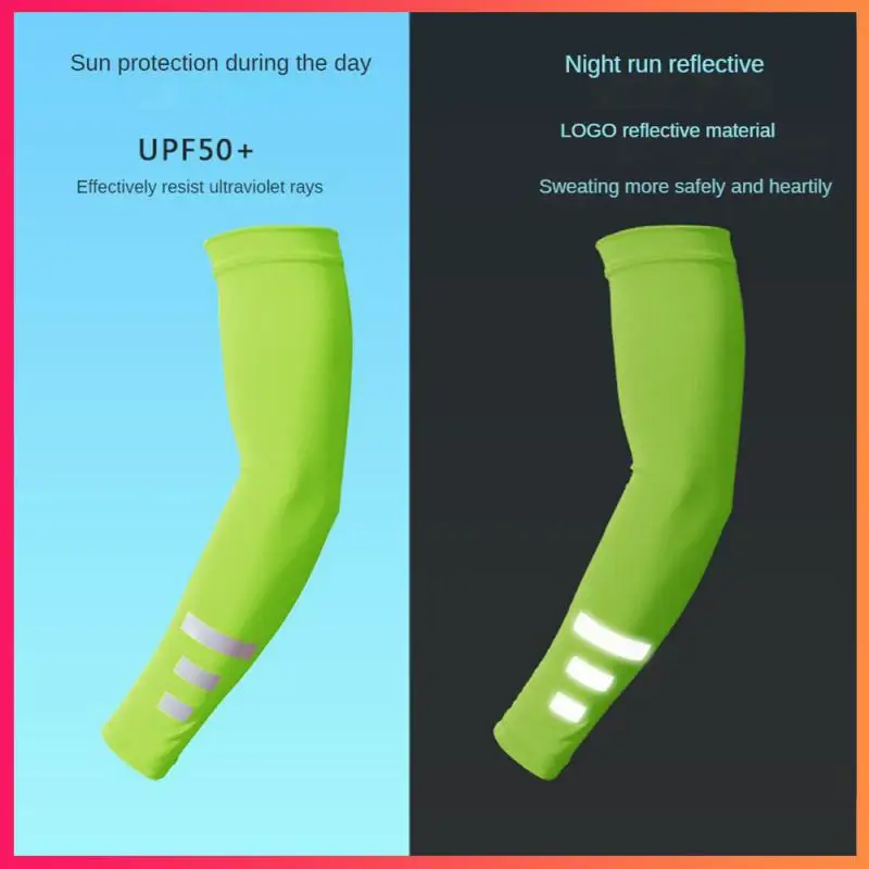 Arm Sleeve Breathable Quick Dry UV Protection Cycling Short Sleeve Ice Fabric Sunscreen Reflective Sports Arm Sleeve Summer