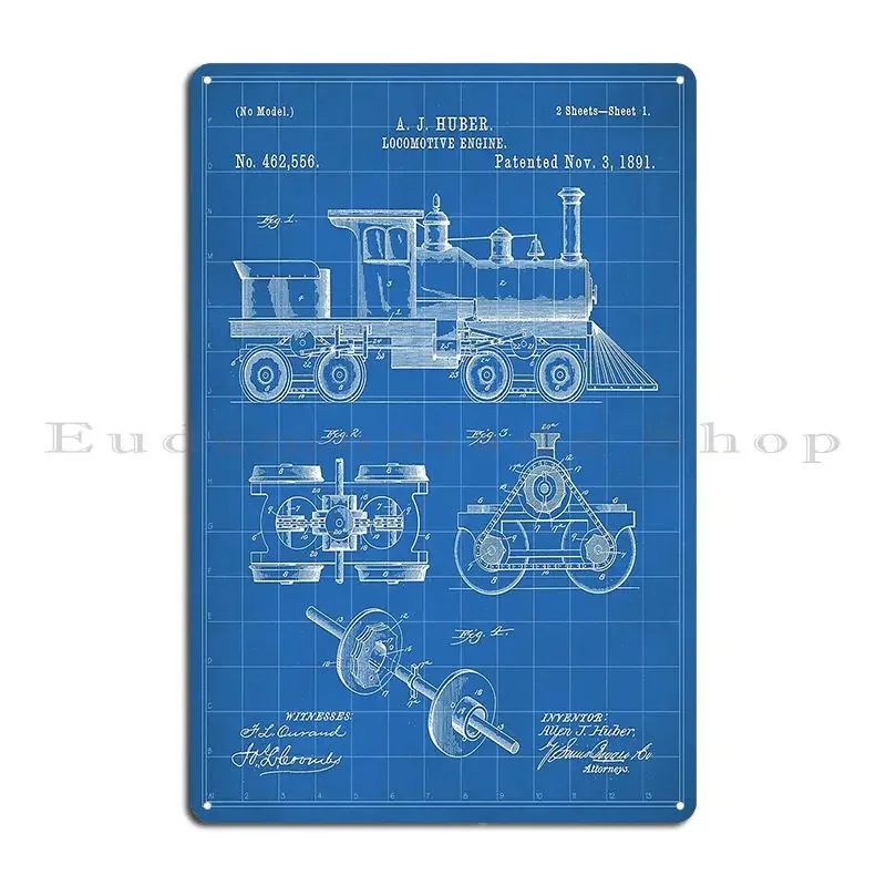 Train Locomotive Patent Steam Train Art Blueprint Metal Sign Retro Bar Poster PaintingCustomized Tin Sign Poster