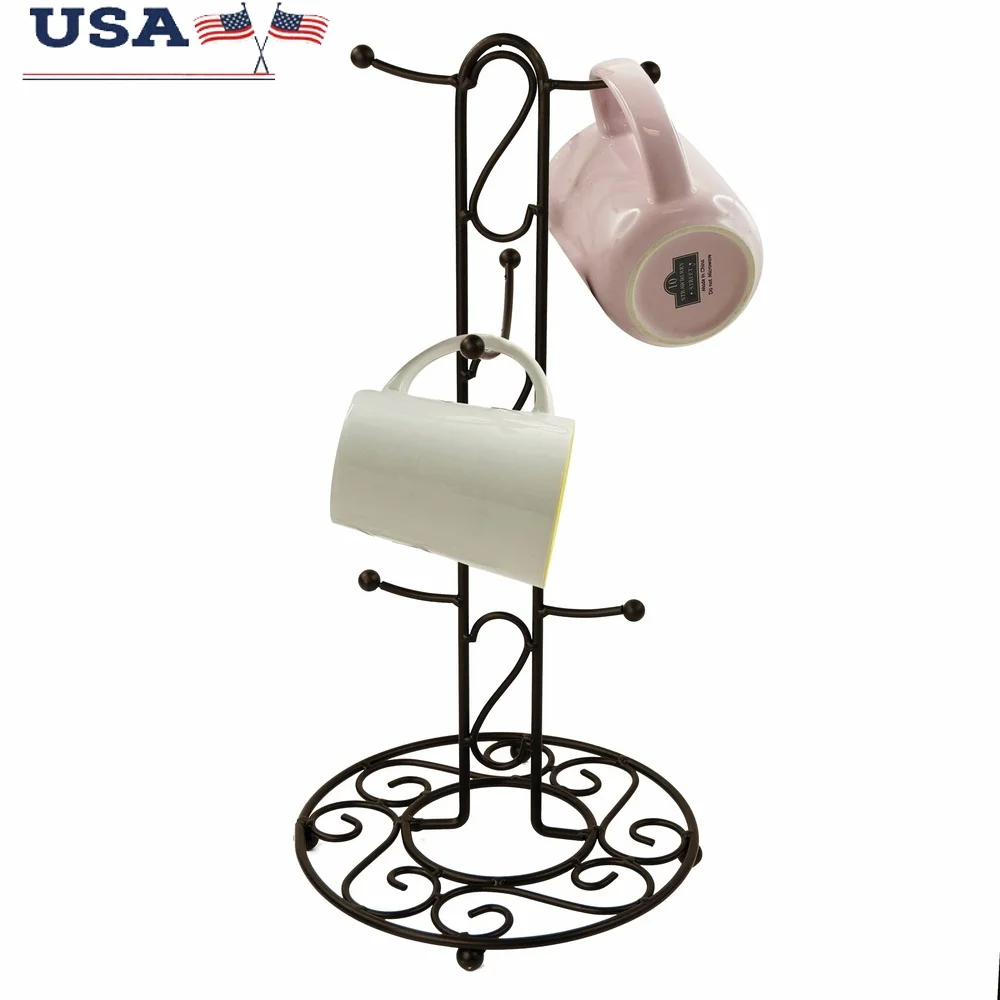 

Металлический держатель для кофейной кружки, подставка для кухонной чашки, дерева, органайзер на столешнице, прочный дисплей для хранения, шесть кружек, античный коричневый