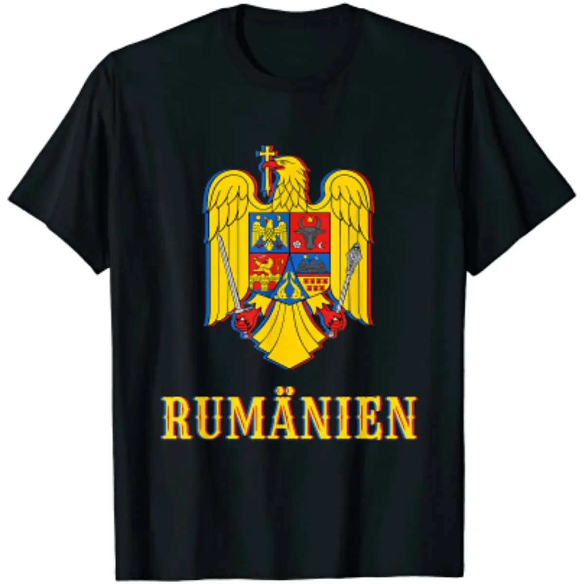 Romania Flag Coat of Arms Loop Romanian Men T-Shirt Short Sleeve Casual Cotton Boys T-Shirts